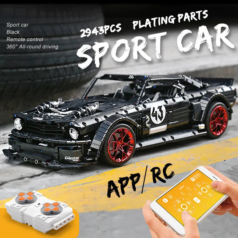 Mould King MOC Motorized Building Block Set: RC Classic Mustang Hoonicorn V2 Sports Car 13108, Model K13108PF