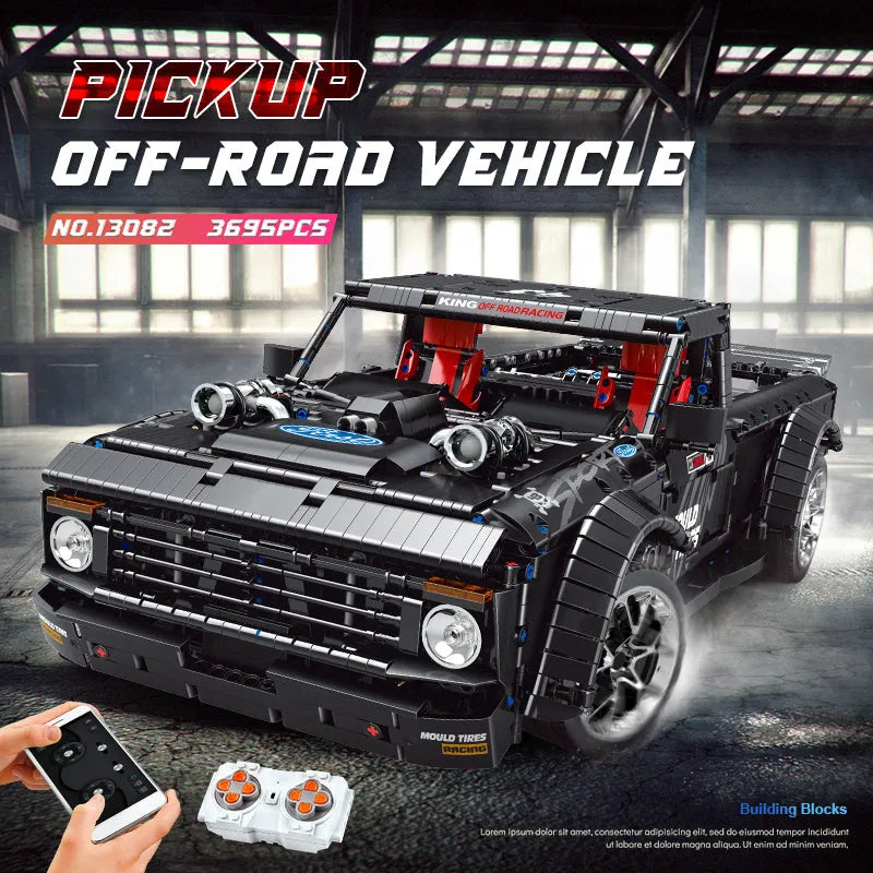 Mould King MOC Motorized Building Block Set: RC F-150 Hoonitruck Off-Road Pickup Truck 13082, Model K13082