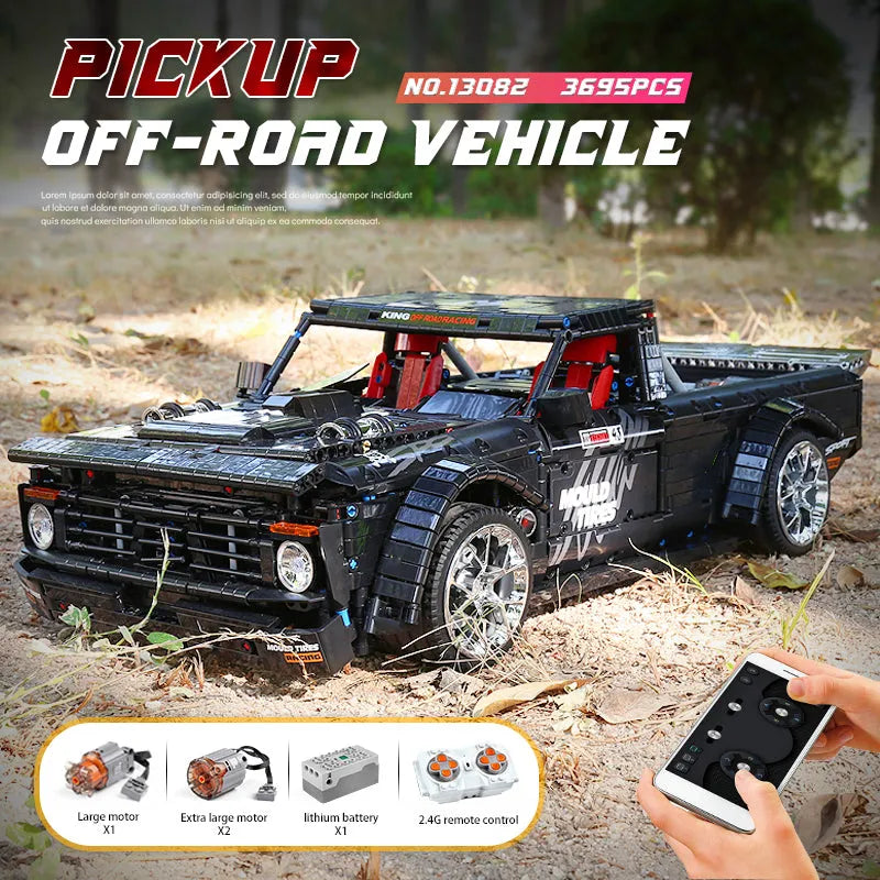 Mould King MOC Motorized Building Block Set: RC F-150 Hoonitruck Off-Road Pickup Truck 13082, Model K13082
