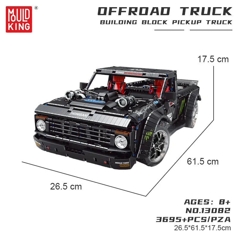 Mould King MOC Motorized Building Block Set: RC F-150 Hoonitruck Off-Road Pickup Truck 13082, Model K13082