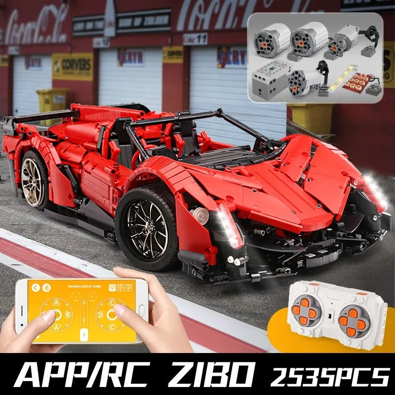 Mould King MOC Motorized Building Block Set: RC Lambo Roadster 13079 Super Racing Car
