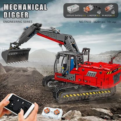 Mould King MOC Motorized Building Block Set: RC Link Belt 250 Excavator Truck 17033, Model K17033