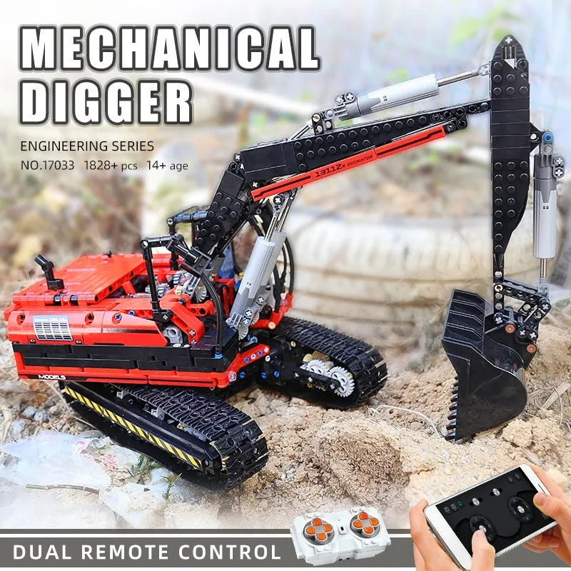Mould King MOC Motorized Building Block Set: RC Link Belt 250 Excavator Truck 17033, Model K17033