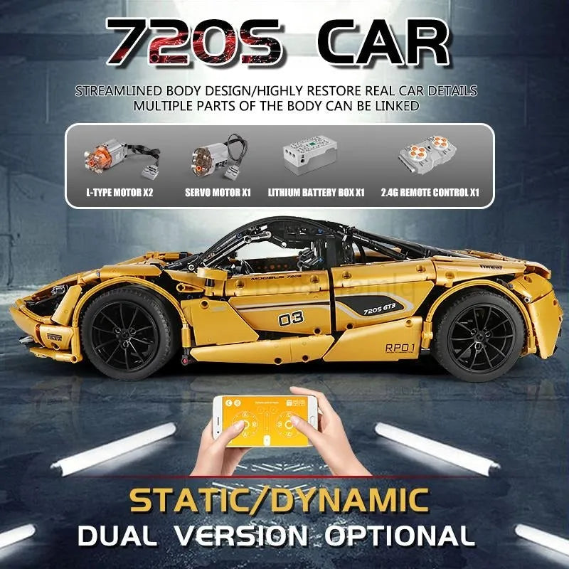 Mould King MOC Motorized Building Block Set: RC McLaren 720S Racing Super Car 13145S, Model 13145SPF