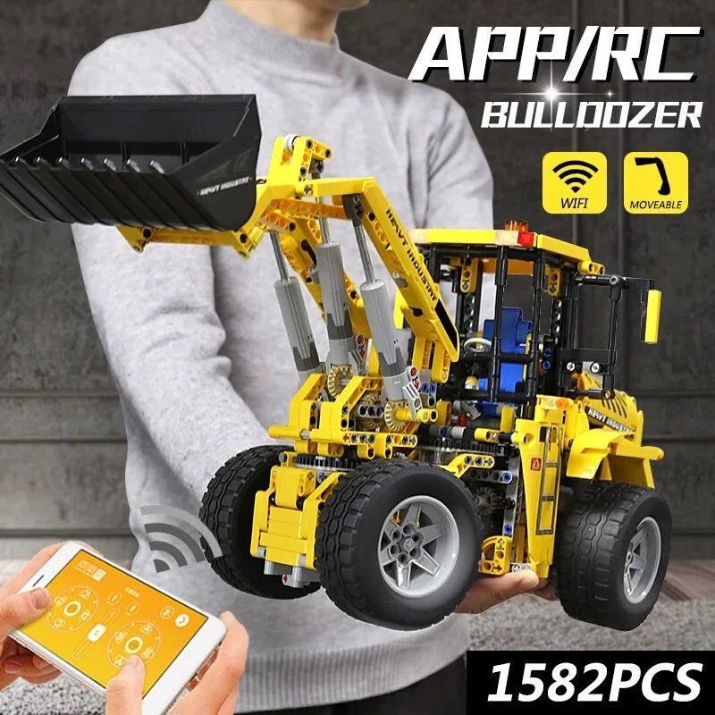 Mould King MOC Building Block Set: RC Motorized Wheel Loader Bulldozer Truck, Model K13122S