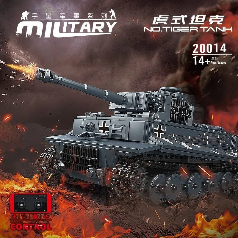 Mould King MOC Building Block Set: WW2 Motorized RC Heavy Tiger Battle Tank, Model K20014