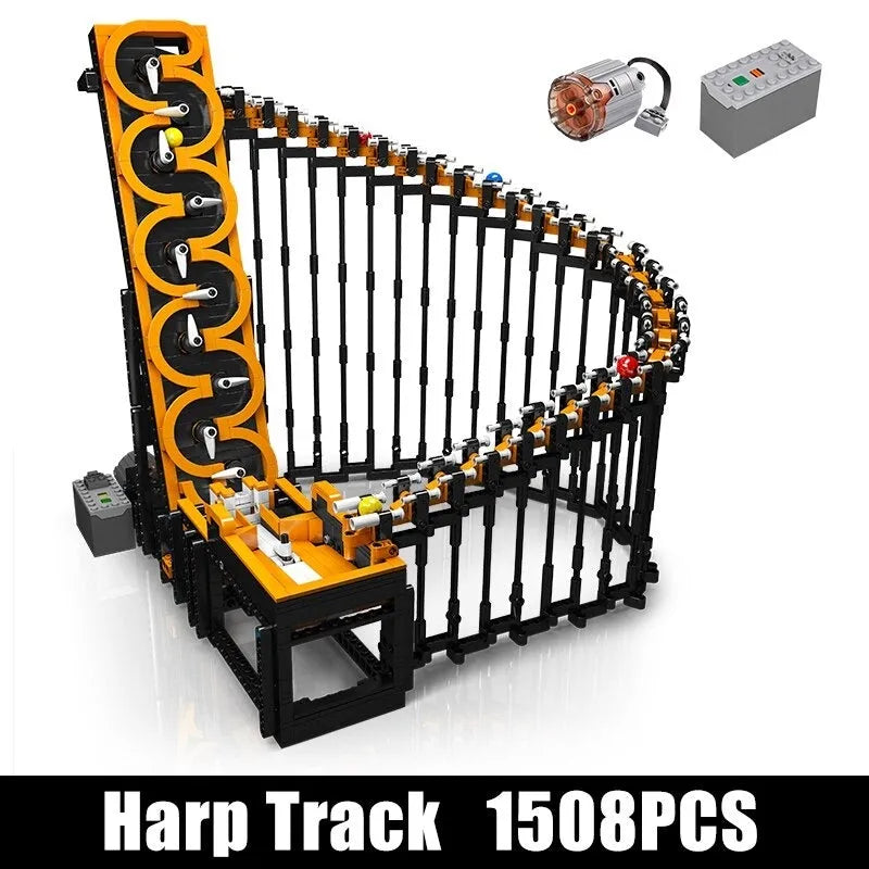 Mould King Motorized Building Block Set: Marble Run Harp Track Ball Contraption, Model 26008