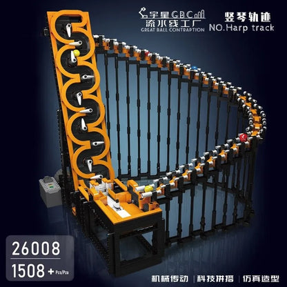 Mould King Motorized Building Block Set: Marble Run Harp Track Ball Contraption, Model 26008
