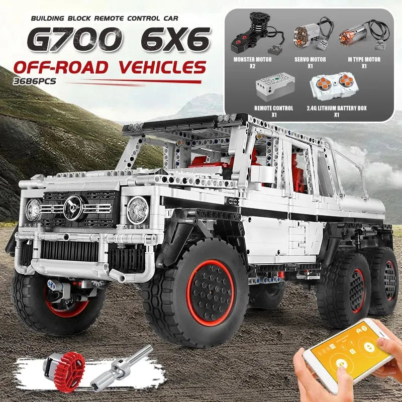 Mould King MOC Motorized Building Block Set: 13061 RC Mercedes Benz G700 SUV Car, Model K13061