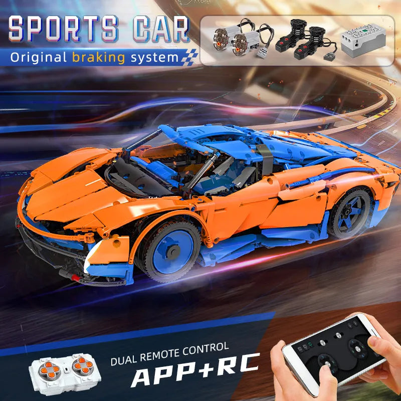Mould King MOC Motorized Building Block Set: 13098 APP RC Speedtail Racing Car, Model K13098