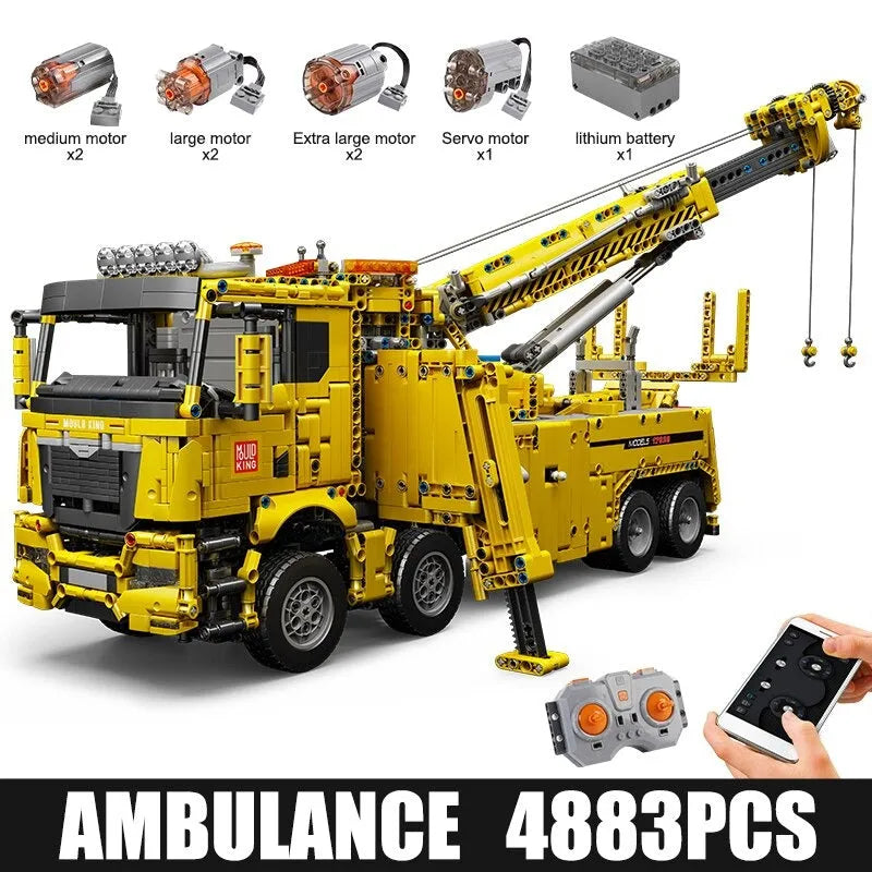 Mould King MOC Motorized Building Block Set: 17028 APP RC Fire Service Rescue Truck