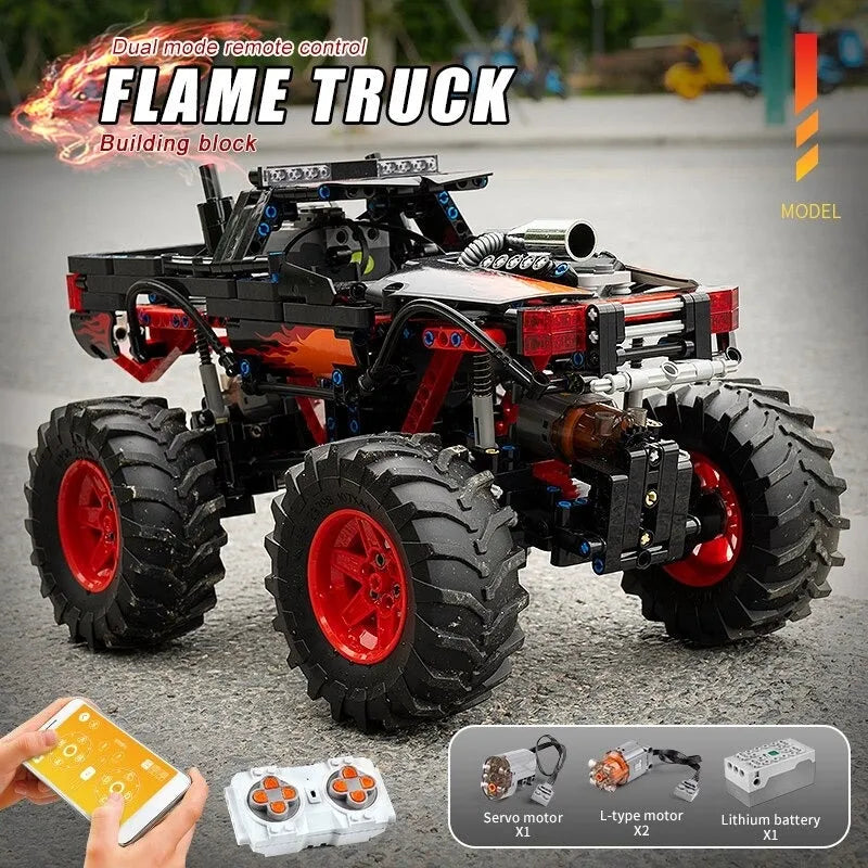 Mould King MOC Motorized Building Block Set: 18008 RC Flame Monster Climbing Truck, Model K18008