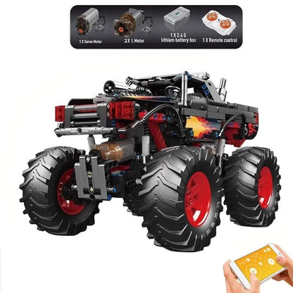 Mould King MOC Motorized Building Block Set: 18008 RC Flame Monster Climbing Truck, Model K18008
