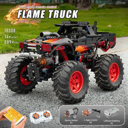 Mould King MOC Motorized Building Block Set: 18008 RC Flame Monster Climbing Truck, Model K18008