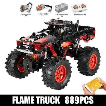 Mould King MOC Motorized Building Block Set: 18008 RC Flame Monster Climbing Truck, Model K18008