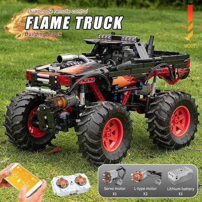 Mould King MOC Motorized Building Block Set: 18008 RC Flame Monster Climbing Truck, Model K18008