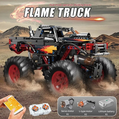 Mould King MOC Motorized Building Block Set: 18008 RC Flame Monster Climbing Truck, Model K18008
