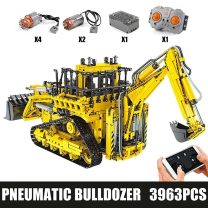 Mould King MOC Motorized Building Block Set: APP RC Pneumatic Bulldozer 17023