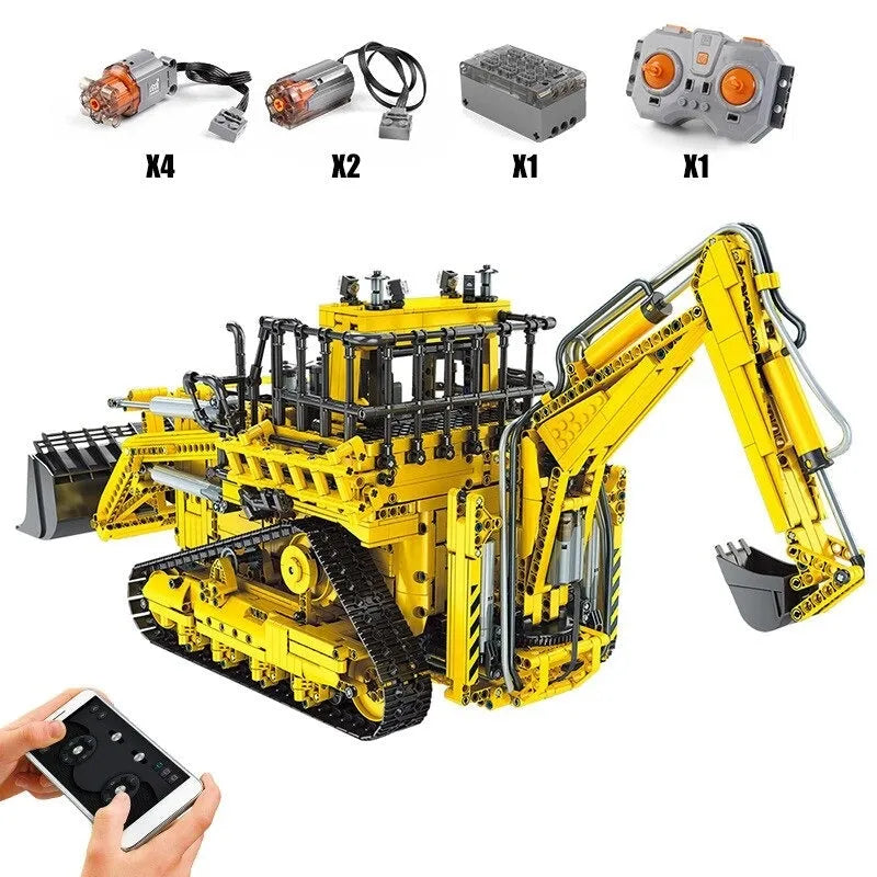 Mould King MOC Motorized Building Block Set: APP RC Pneumatic Bulldozer 17023