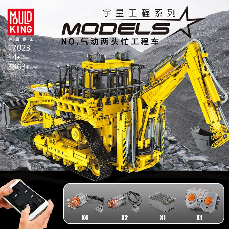 Mould King MOC Motorized Building Block Set: APP RC Pneumatic Bulldozer 17023