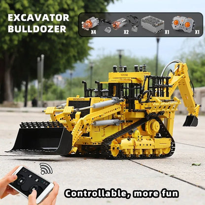 Mould King MOC Motorized Building Block Set: APP RC Pneumatic Bulldozer 17023