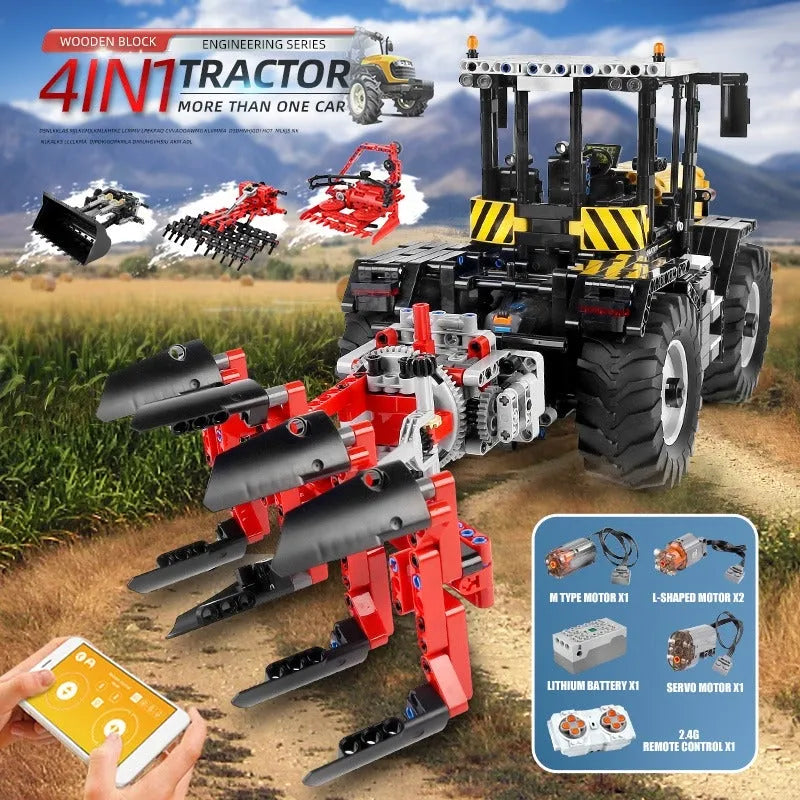 Mould King MOC Motorized Building Block Set: APP RC Tractor Fastrac 4000ER Truck 17019, Model K17019