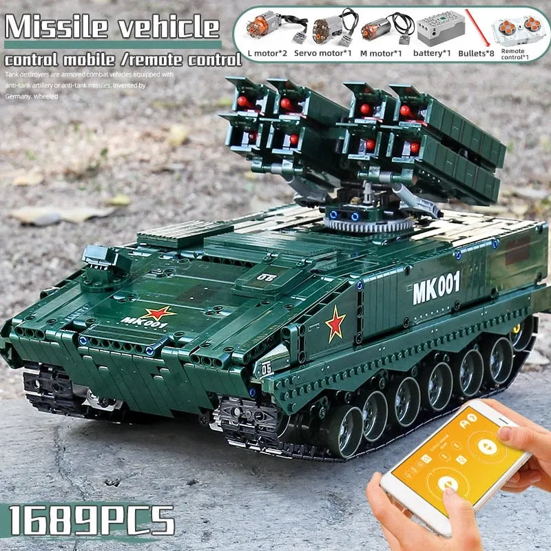 Mould King MOC Motorized Building Block Set: RC APP HJ10 anti-tank Missile, Model K20001