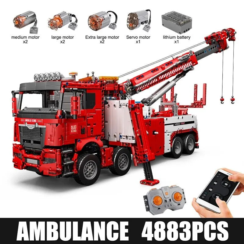 Mould King MOC Motorized Building Block Set: RC APP Fire Service Rescue Truck 17027