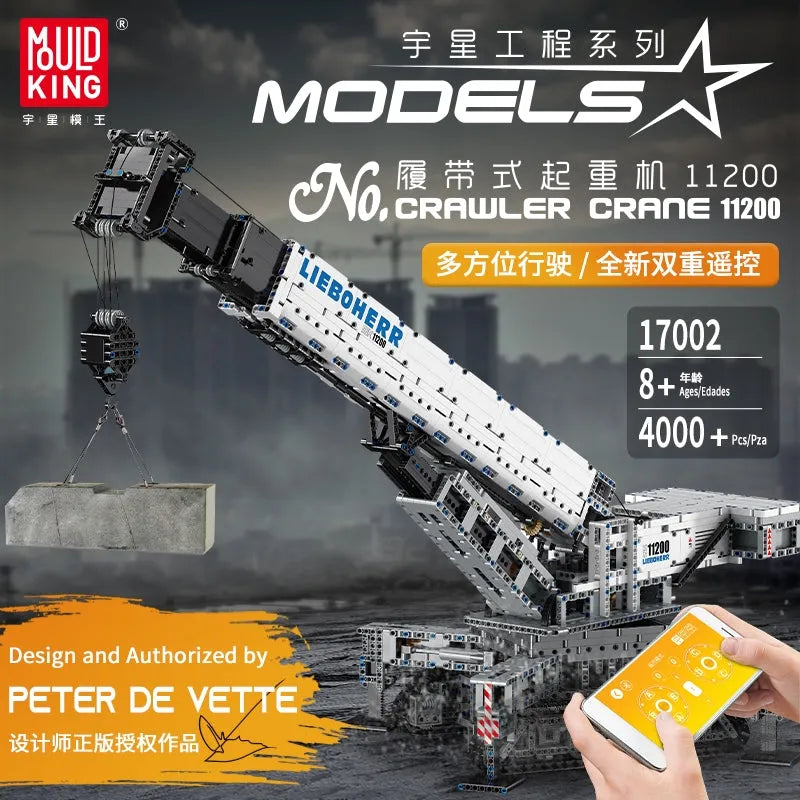 Mould King MOC Motorized Building Block Set: RC APP Liebherr Crawler Crane 17002