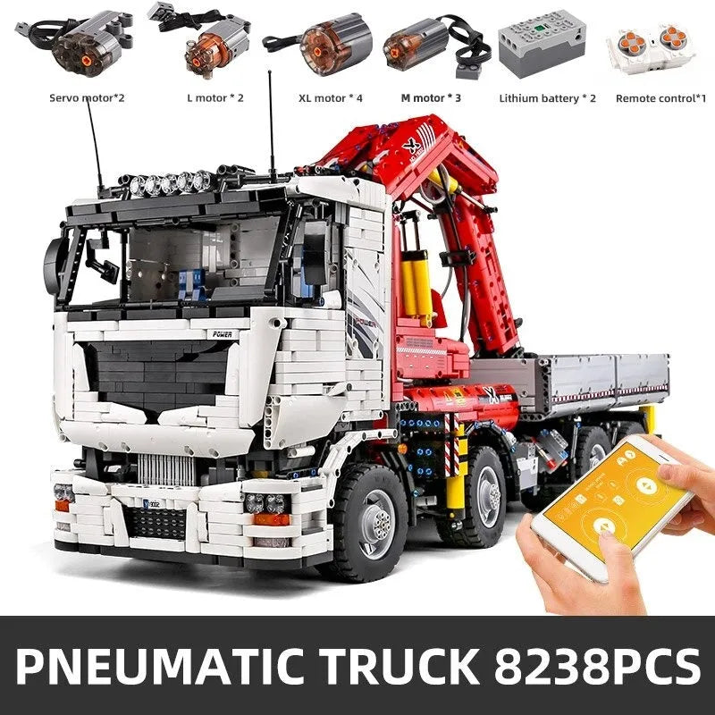 Mould King MOC Motorized Building Block Set: RC City Large Pneumatic Crane Truck, Model 19002