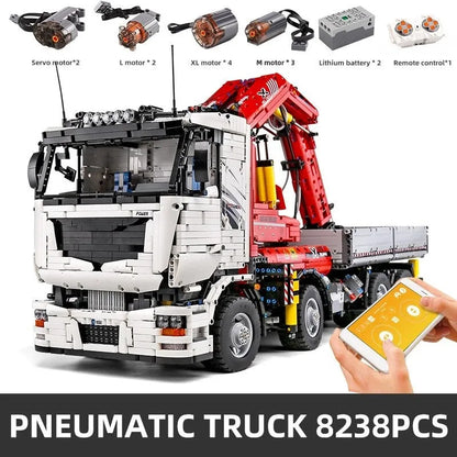Mould King MOC Motorized Building Block Set: RC City Large Pneumatic Crane Truck, Model 19002