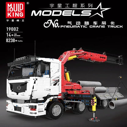 Mould King MOC Motorized Building Block Set: RC City Large Pneumatic Crane Truck, Model 19002