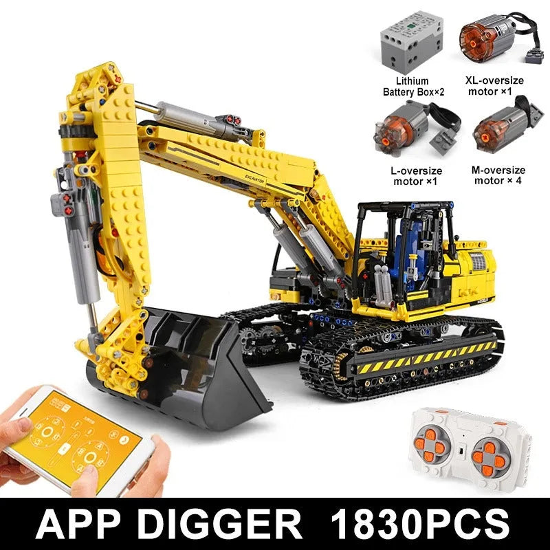 Mould King MOC Motorized Building Block Set: RC Link Belt 250 Excavator Truck 13112, Model K13112