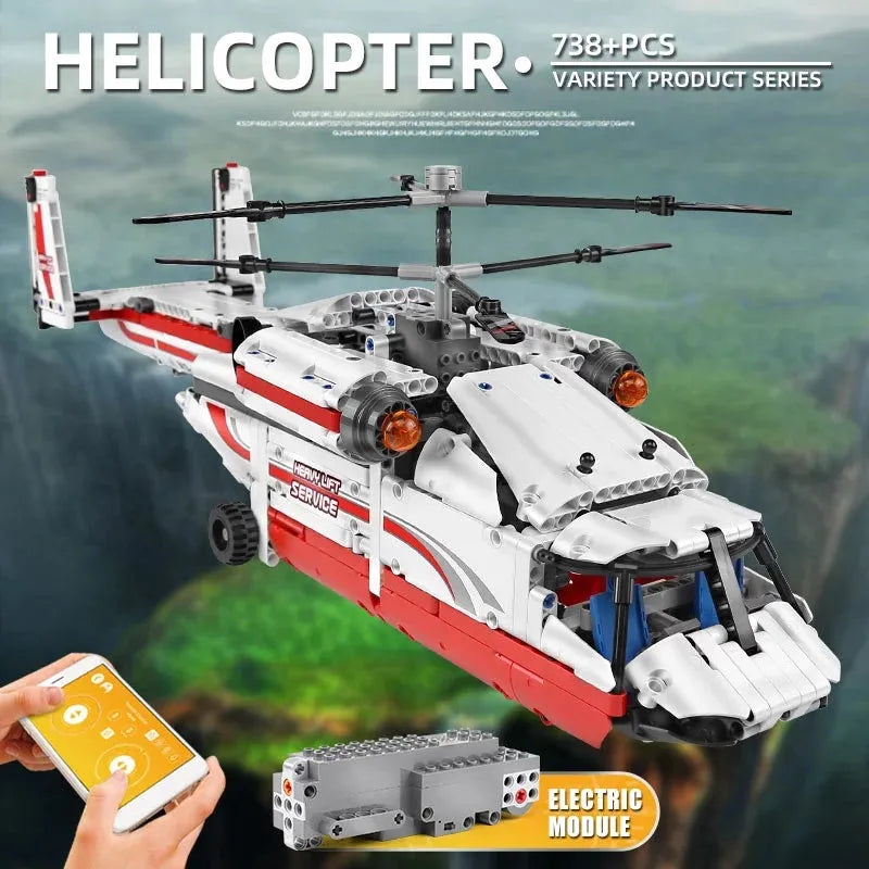 Mould King MOC Building Block Set: RC Motorized Heavy Lift Helicopter 15012, Model K15012