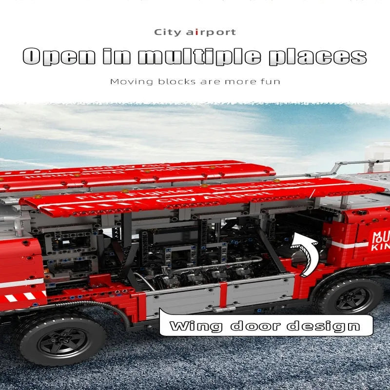 Mould King Building Block Set: Motorized RC Pneumatic Airport Rescue Truck, Model 19004