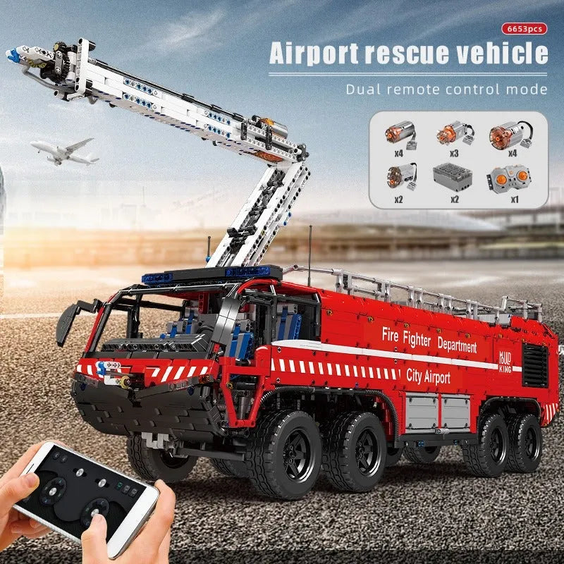 Mould King Building Block Set: Motorized RC Pneumatic Airport Rescue Truck, Model 19004