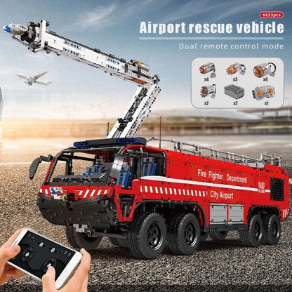 Mould King Building Block Set: Motorized RC Pneumatic Airport Rescue Truck, Model 19004
