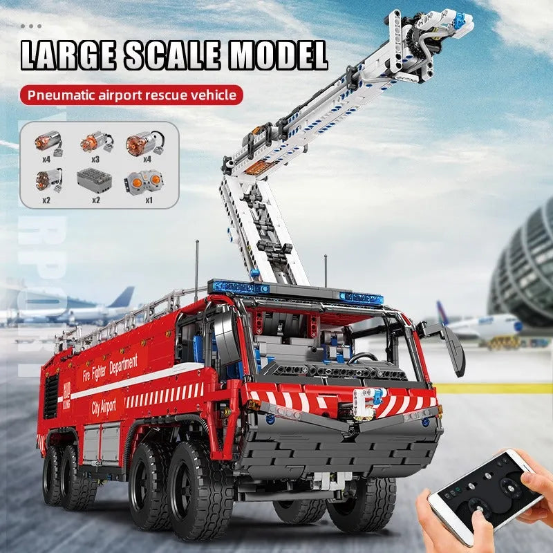 Mould King Building Block Set: Motorized RC Pneumatic Airport Rescue Truck, Model 19004