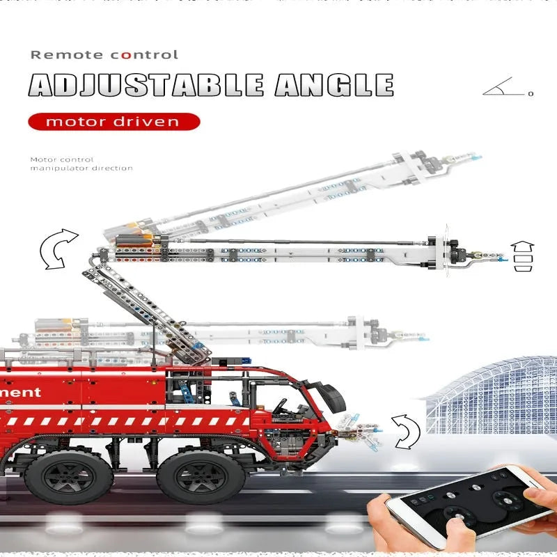 Mould King Building Block Set: Motorized RC Pneumatic Airport Rescue Truck, Model 19004