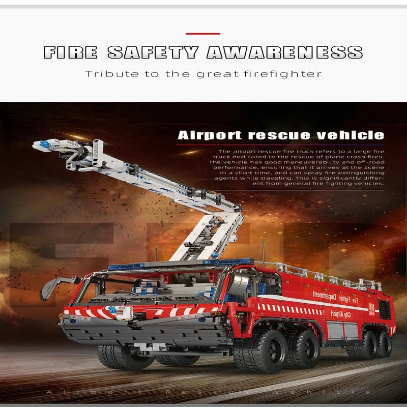 Mould King Building Block Set: Motorized RC Pneumatic Airport Rescue Truck, Model 19004