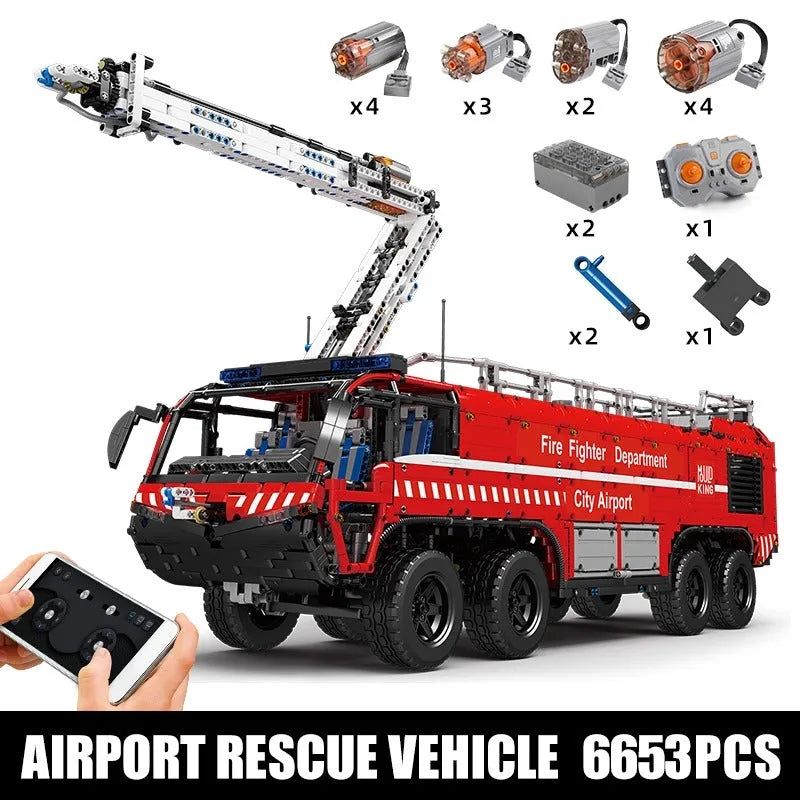 Mould King Building Block Set: Motorized RC Pneumatic Airport Rescue Truck, Model 19004