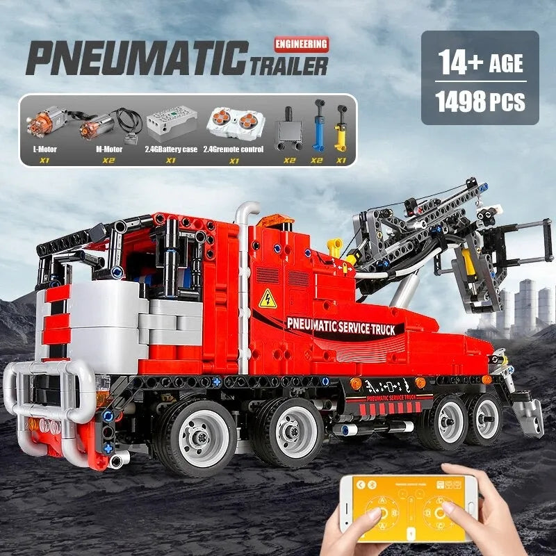 Mould King Motorized Building Block Set: RC APP Pneumatic City Service Truck 19001