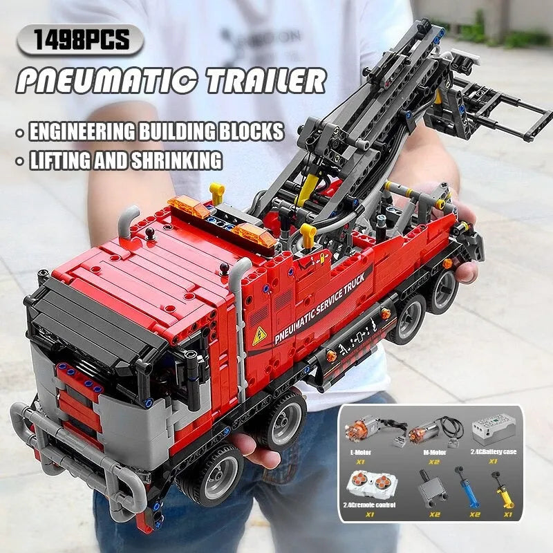 Mould King Motorized Building Block Set: RC APP Pneumatic City Service Truck 19001