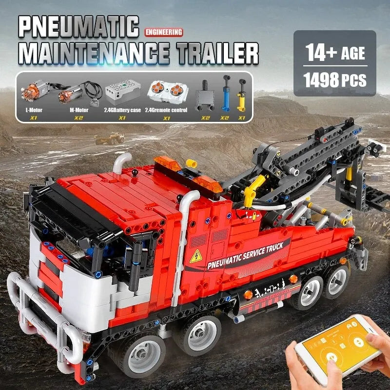 Mould King Motorized Building Block Set: RC APP Pneumatic City Service Truck 19001