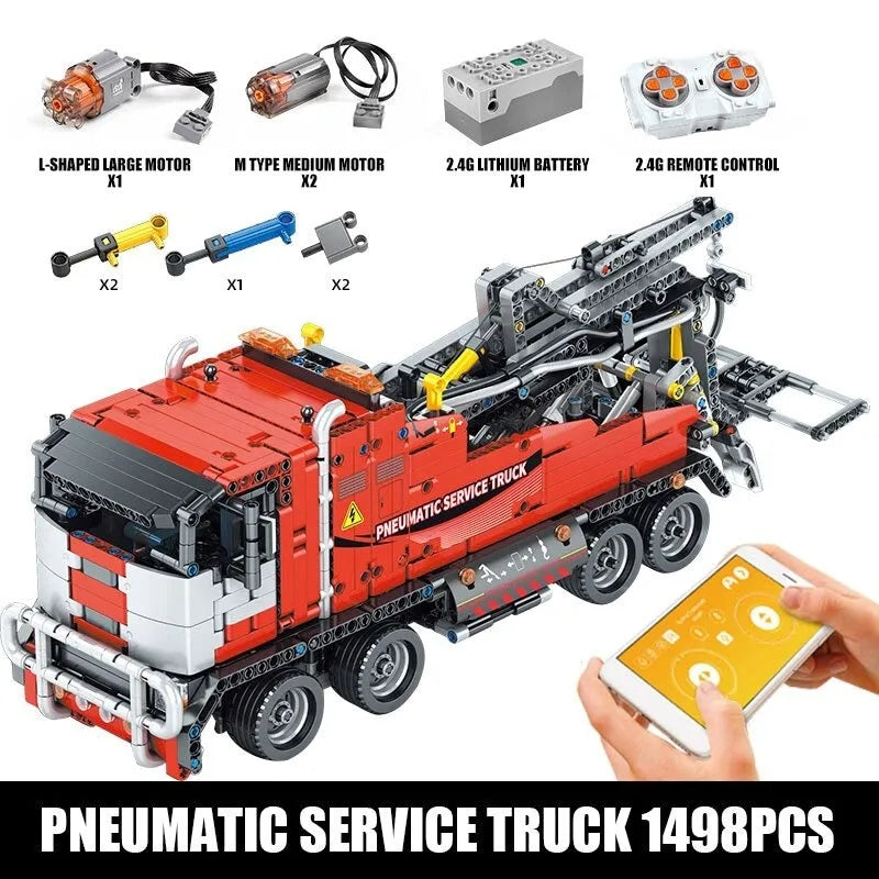 Mould King Motorized Building Block Set: RC APP Pneumatic City Service Truck 19001