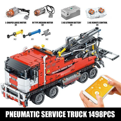 Mould King Motorized Building Block Set: RC APP Pneumatic City Service Truck 19001
