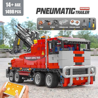 Mould King Motorized Building Block Set: RC APP Pneumatic City Service Truck 19001