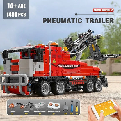 Mould King Motorized Building Block Set: RC APP Pneumatic City Service Truck 19001