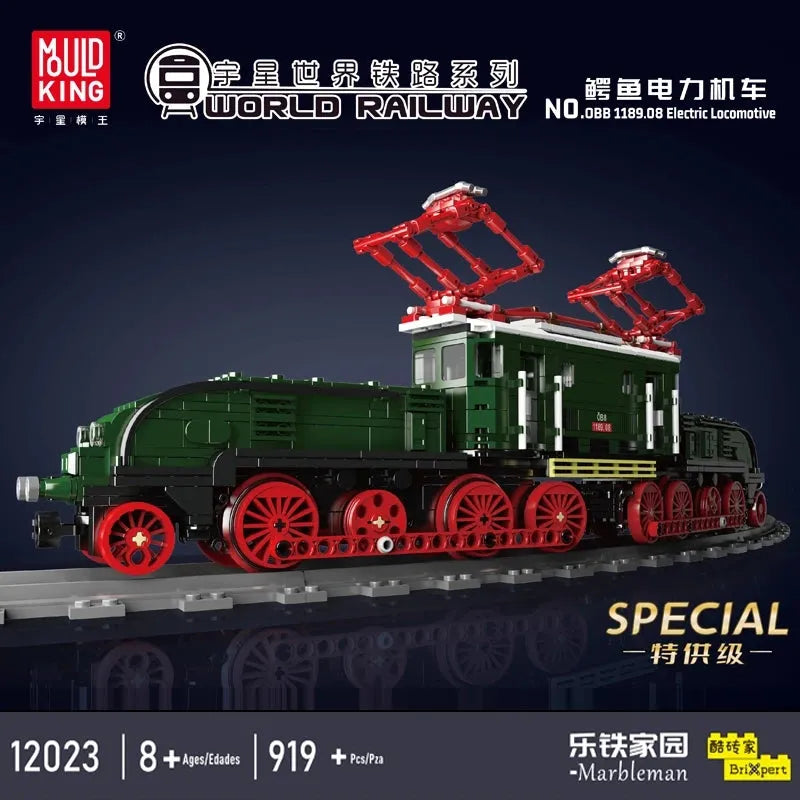 Mould King Motorized Building Block Set: RC Electric Crocodile Locomotive Train, Model K12023