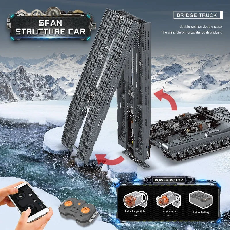 Mould King Building Block Set: RC Motorized Armored Bridge Layer Structure Car, Model 20002